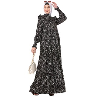 Summer full sleeves printed maxi dress- Black